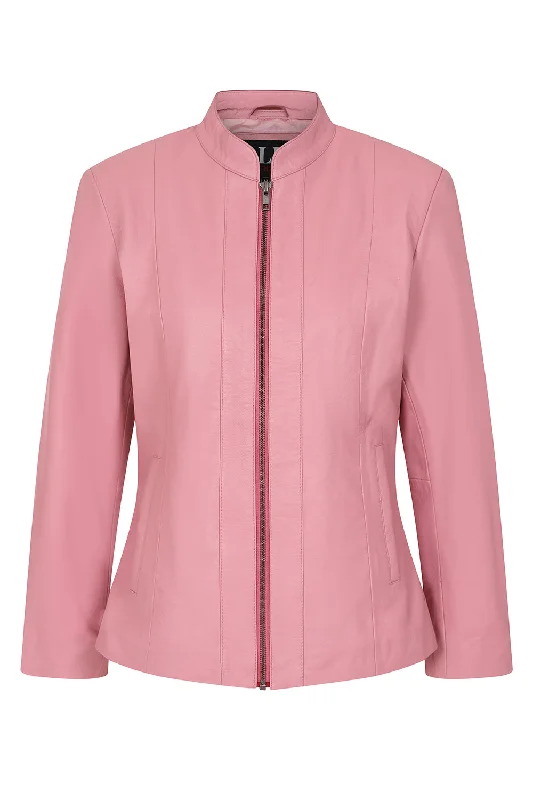 Women's Classic Pink Real Leather Jacket - LIZZY Nylon Jacket Polyester Jacket Spandex Jacket