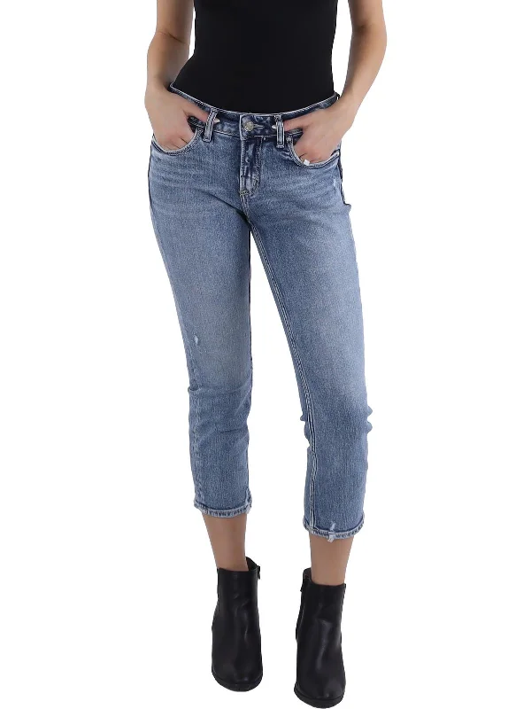 Womens Cropped Released Hem Capri Jeans Fashionable Raw Hemmed Jeans