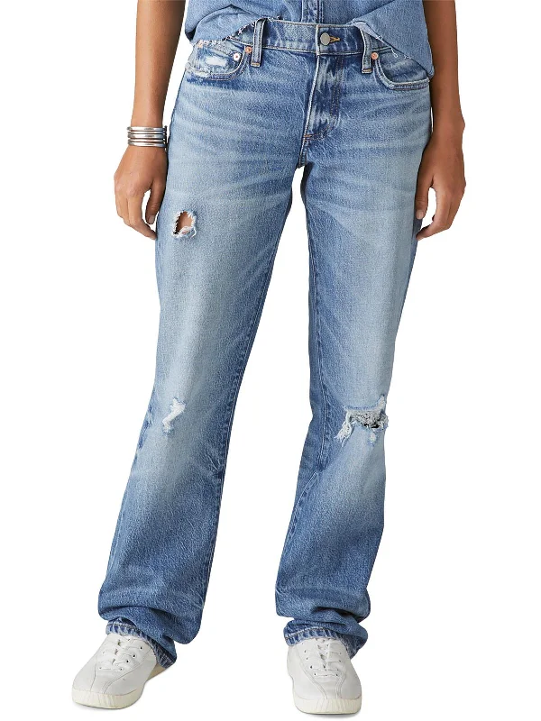 Womens Denim Destroyed Bootcut Jeans Cozy Stretch High-Waist Jeans