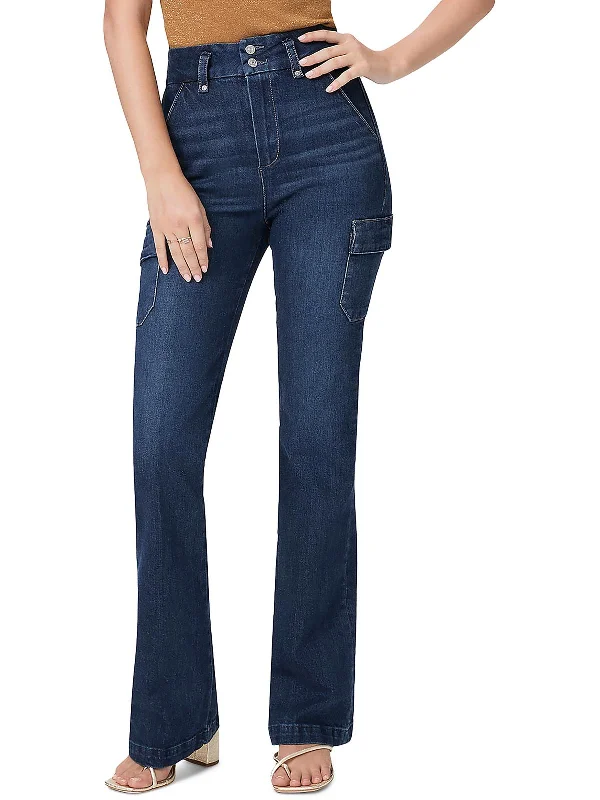 Womens Denim High Rise Cargo Jeans Chic Dark-Wash Skinny Jeans