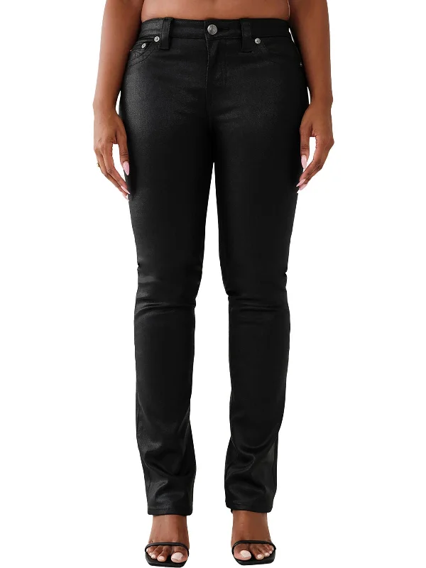 Womens High Rise Coated Straight Leg Jeans Stylish Acid-Wash Jeans