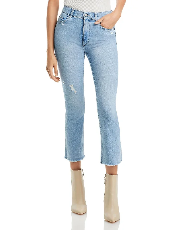 Womens High Rise Cropped Flared Jeans Classic Blue Denim Jeans