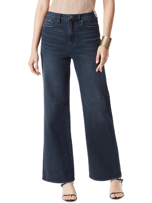 Womens High Rise Dark Wash Wide Leg Jeans Casual Skinny Fit Jeans