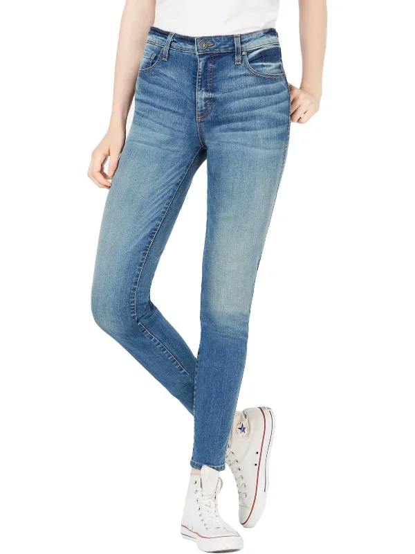 Womens Solid High Rise Skinny Jeans Comfortable Zip-Up Skinny Jeans