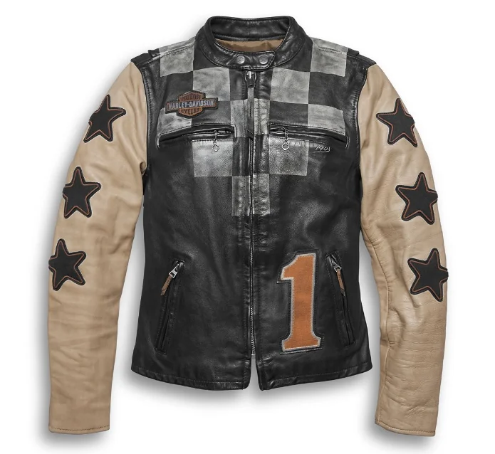 Women's Vintage Race-Inspired Leather Jacket Cardigan Sweater Pullover