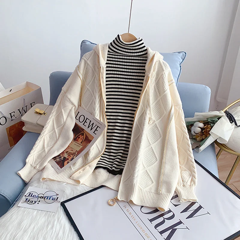 Zipper hooded sweater coat lazy sweater  5209 Chenille Brocade Lace