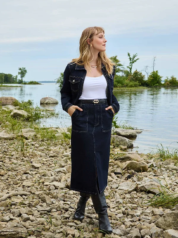 Denim Pencil Skirt With Front Slit silk skirt elegant