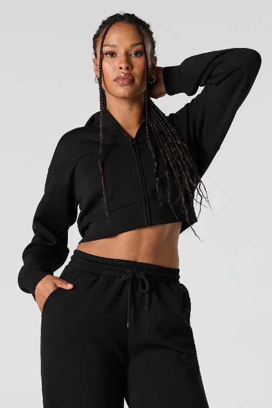 Active Zip-Up Cropped Fleece Hoodie Hoodie with Color Block Contrast Stylish