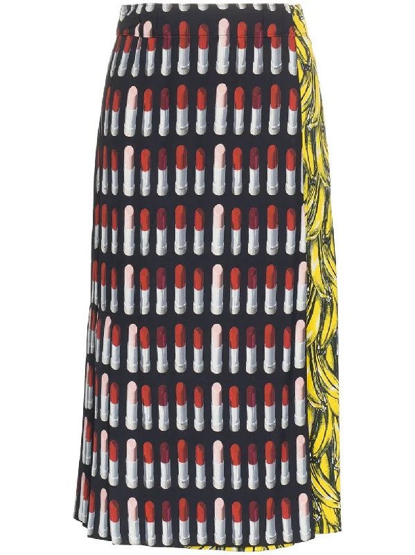 lipstick banana-print skirt zip skirt side