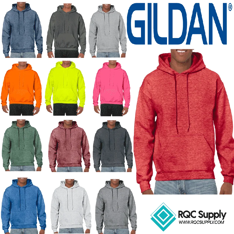 18500 Unisex Hooded Sweatshirt (Heather/Fluro) Hoodie - Gildan Hoodie with Half-Zip Sporty Casual