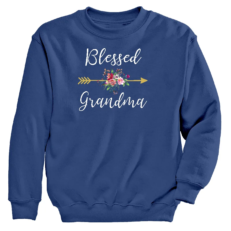 Blessed Grandma Women's Crew Neck Sweatshirt Hoodie with Hem Raw Edge Edgy Unfinished