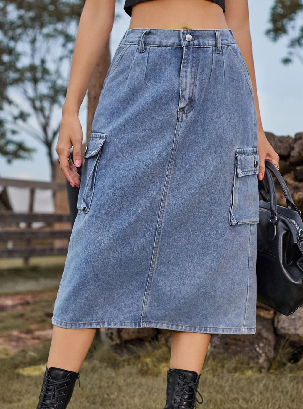 SKINNY TOOLING POCKET DENIM SKIRT a-line skirt cut