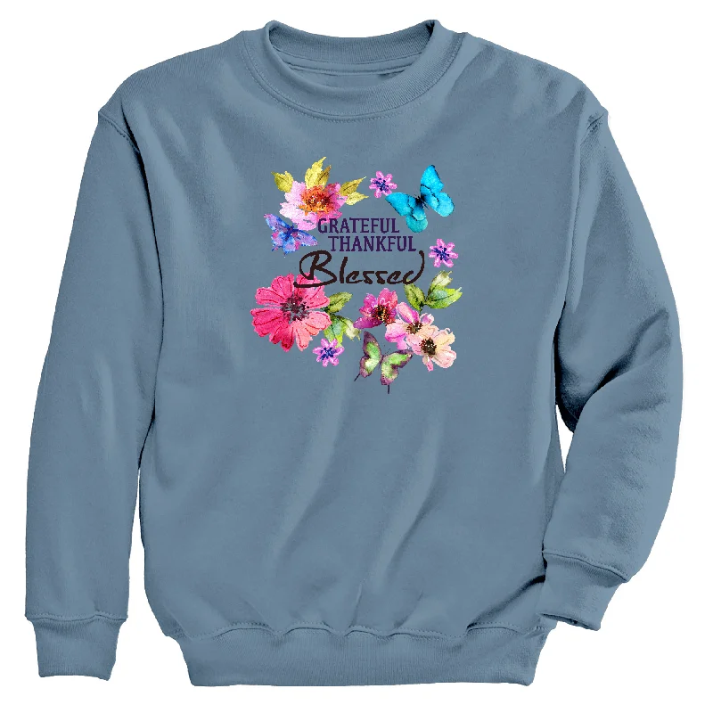 Grateful Women's Crew Neck Sweatshirt Hoodie with Bell Sleeves Flared Feminine