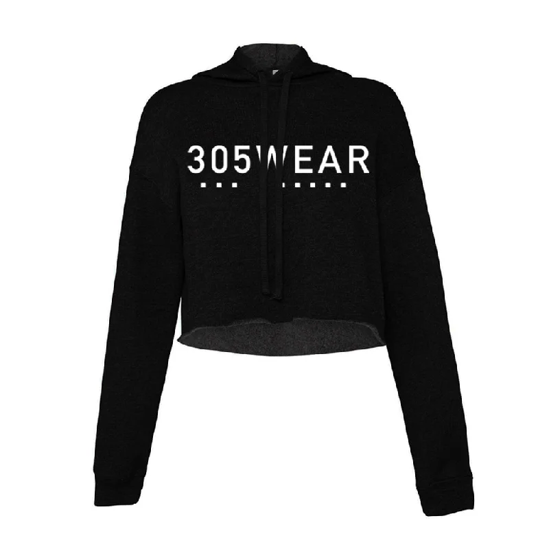 305WEAR Wordmark Icon Pure Fleece Cropped Hoody Hoodie with Hem Frayed Vintage Worn