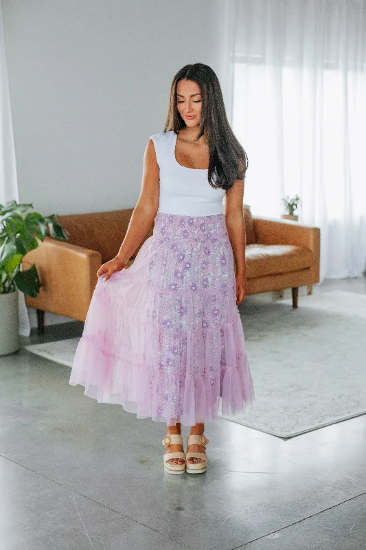 Avari Tiered Mesh Skirt - Lilac leather skirt bold