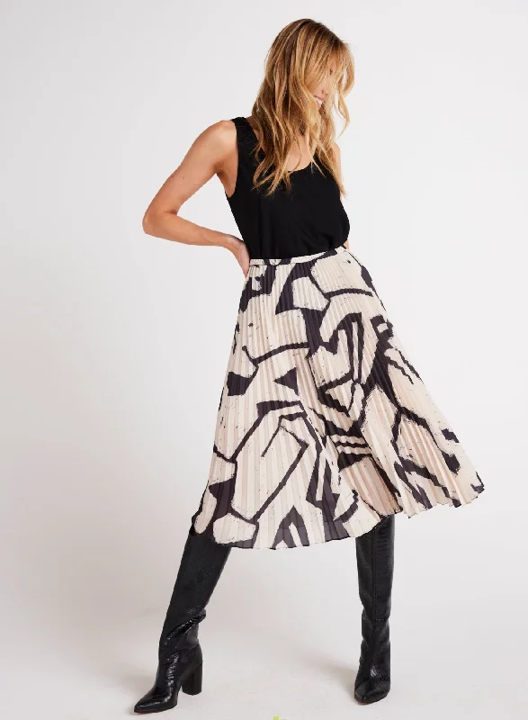 Knife Pleat Midi Skirt - Ivory Mosaic Print wool skirt breathable
