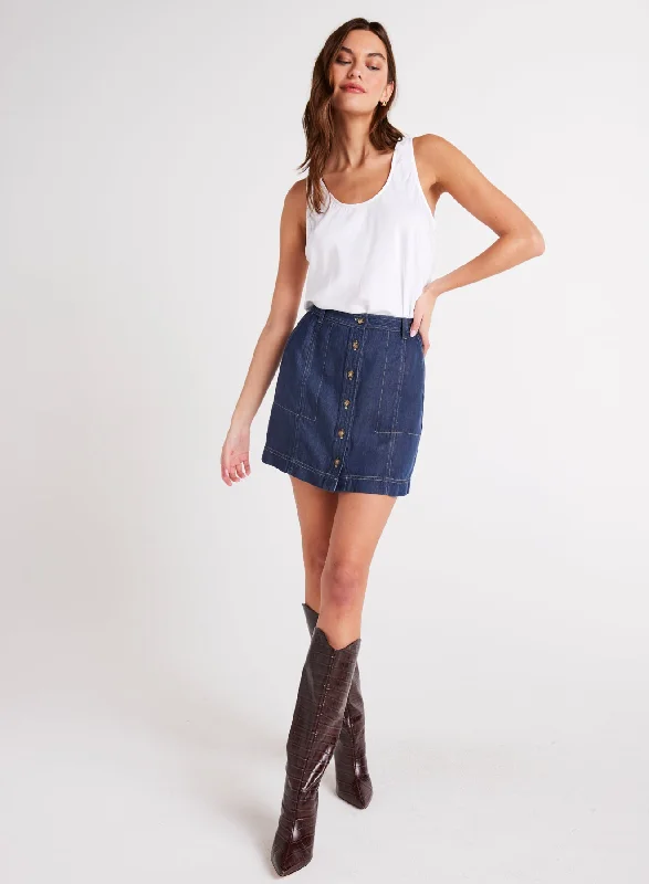 Seamed Button Front Skirt - Dark Denim maxi skirt elegant