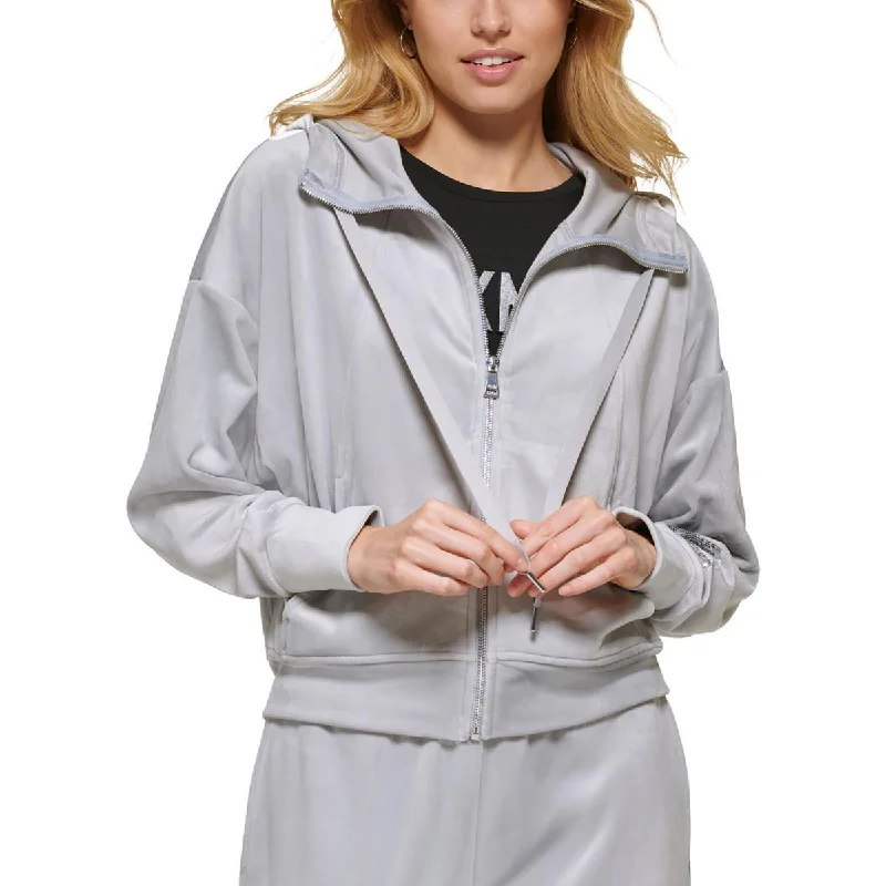 Womens Velour Sequined Zip Hoodie Hoodie with Drawstring Waist Adjustable Fitted