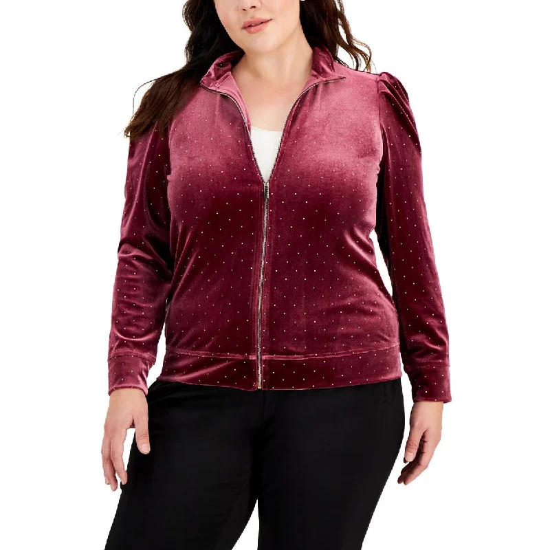 Plus Womens Velour Embellished Sweatshirt Hoodie Dress Longline Feminine