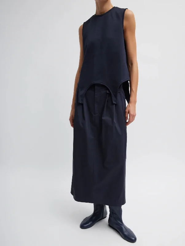 Bio Twill Triple Pleat Skirt in Dark Navy ribbed skirt waist