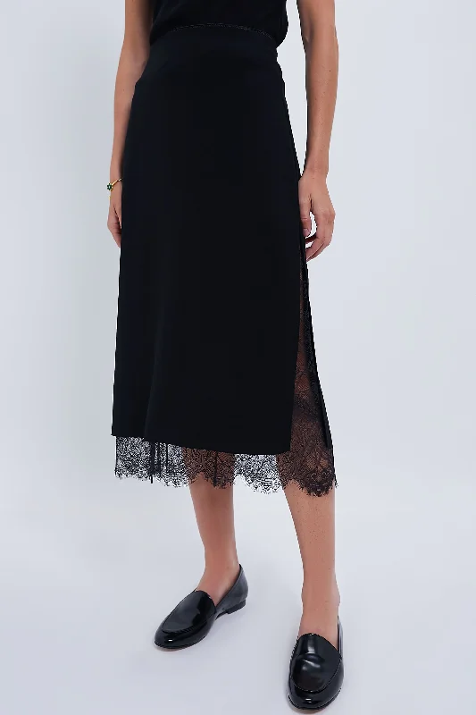 Black Lace Paneled Straight Skirt corduroy skirt comfortable