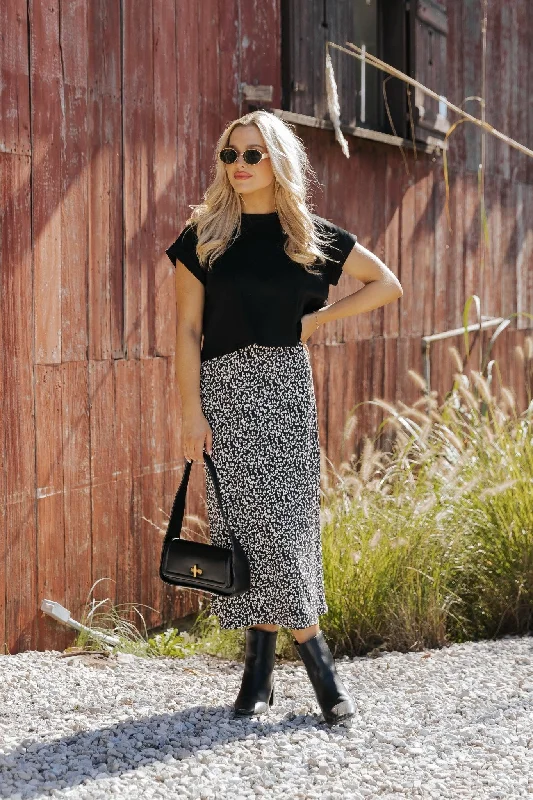 Black Leopard Print Midi Skirt - FINAL SALE satin skirt smooth