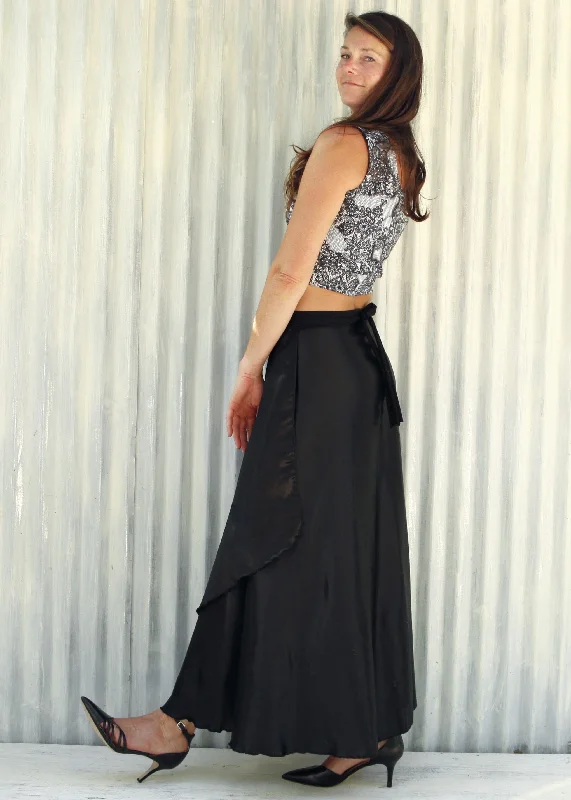 Black Velda Wrap Skirt corduroy skirt durable