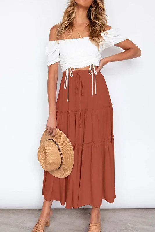 Bohemia High Waist Ruched Skirts denim skirt casual