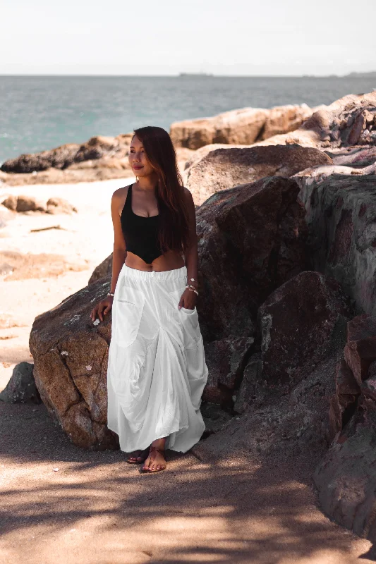 Boho Maxi Skirt Nariya White button skirt front