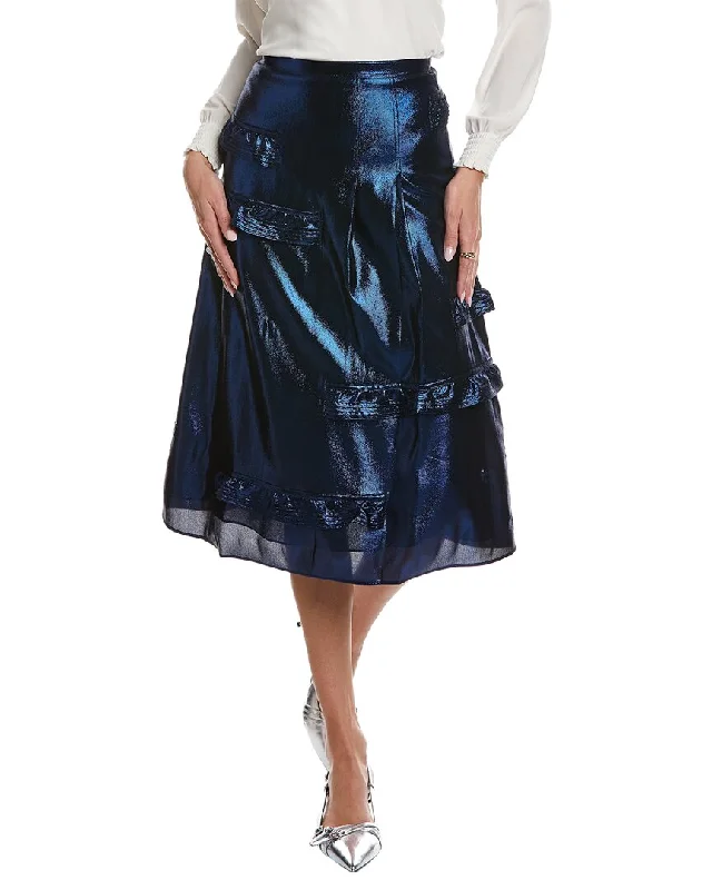 Burberry Silk-Blend Midi Skirt zip skirt side