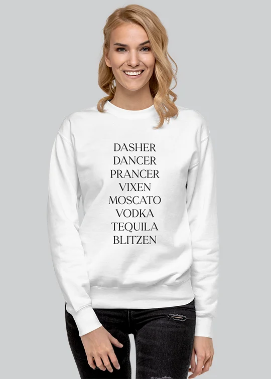 Calling All Reindeer Names Womens Crewneck Sweatshirt White Hoodie with High Neck Warm Protective Calling All Reindeer Names Womens Crewneck Sweatshirt White Hoodie with High Neck Warm Protective