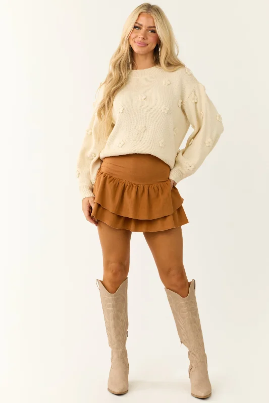 Caramel Corduroy Ruffle Layered Mini Skirt linen skirt natural