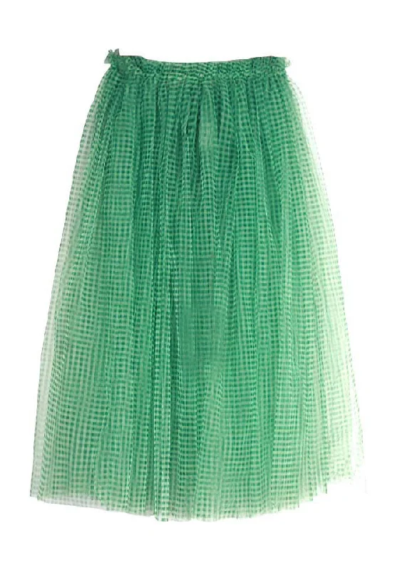Casual Green Plaid tulle vacation Skirts Spring patchwork skirt art
