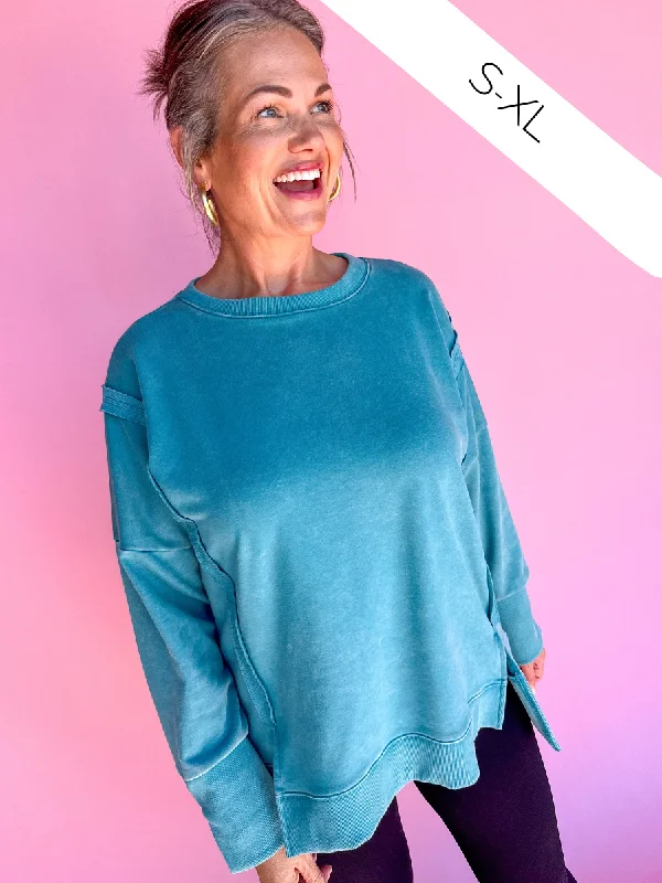 Casual Meetup Sweatshirt - Teal Hooded Sweatshirt Casual Wear Street Style