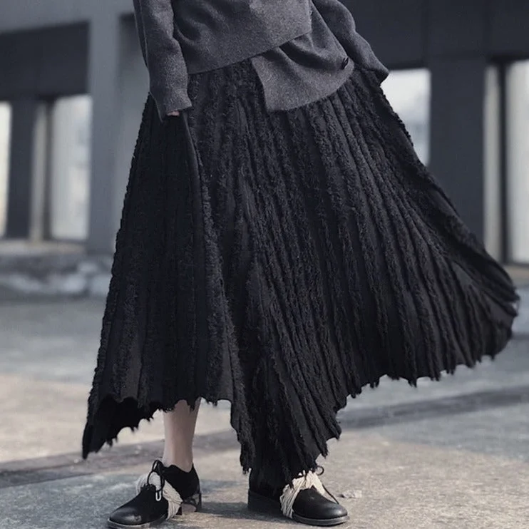Casual Minimal Goth Pleated Design Maxi Skirt leather skirt sleek