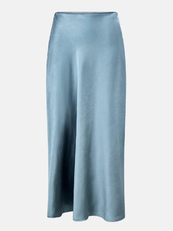 Celeste Bias Cut Blue Satin Skirt asymmetrical skirt cut