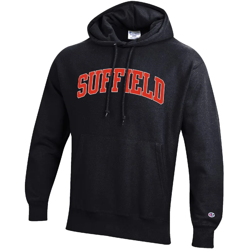 Champion Black Hoodie with Orange and White Ink Hoodie with Button Classic Timeless