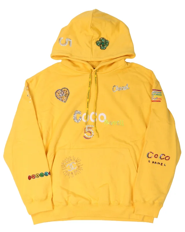 Pharell Embroidered Logo Hoodie Hoodie with Zipper Placket Modern Functional