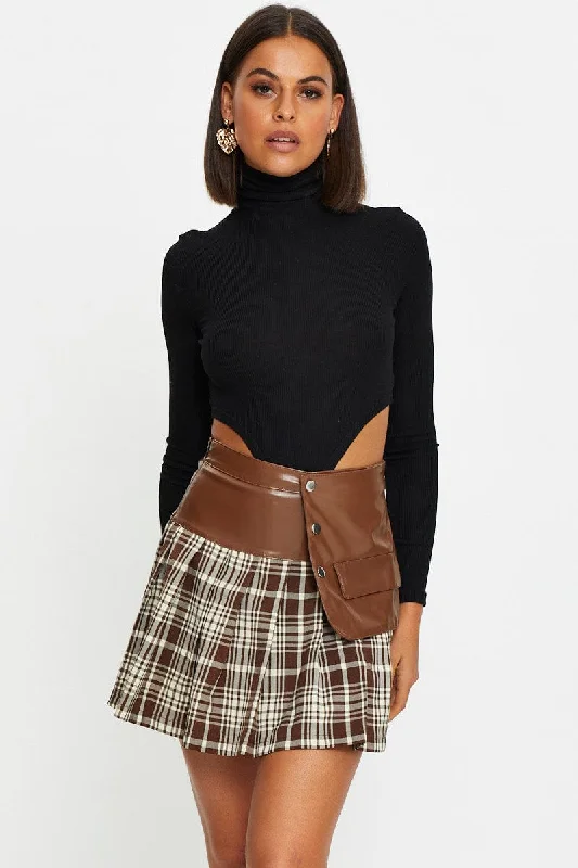 Check Faux Leather Check Skirt cashmere skirt plush