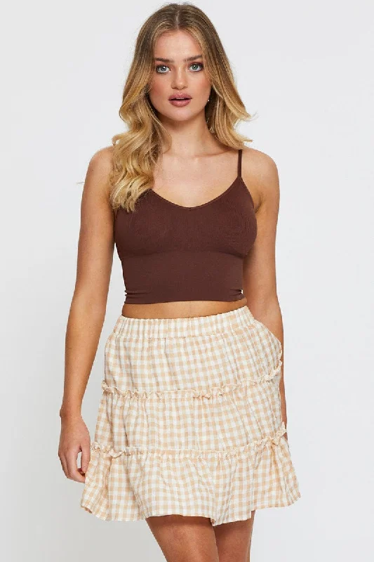 Check Gingham Mini Skater Skirt corduroy skirt durable