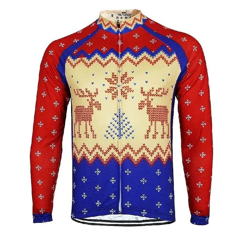 Christmas Jumper Reindeer Jersey - Long Sleeve Herringbone Houndstooth Plaid