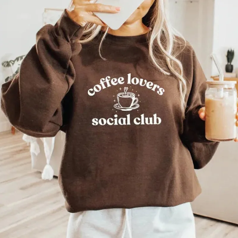 Coffee Lovers Social Club Crew Sweater Modern Contemporary Chic