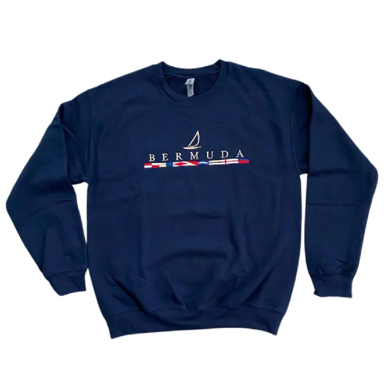 Embroidered Sails & Flags Crewneck Sweatshirt Hoodie with Hem Embroidery Detailed Premium
