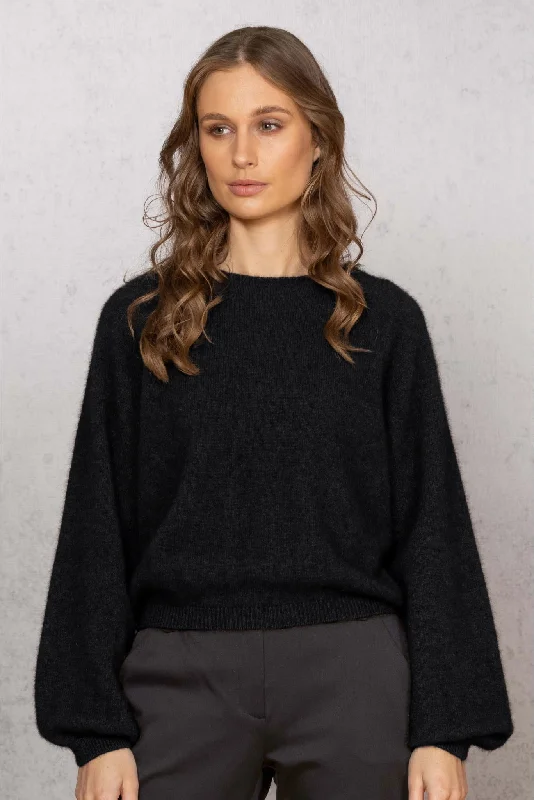 Noble Wilde Bellow Sleeve Sweater in Black Zippered Buttoned Snapped