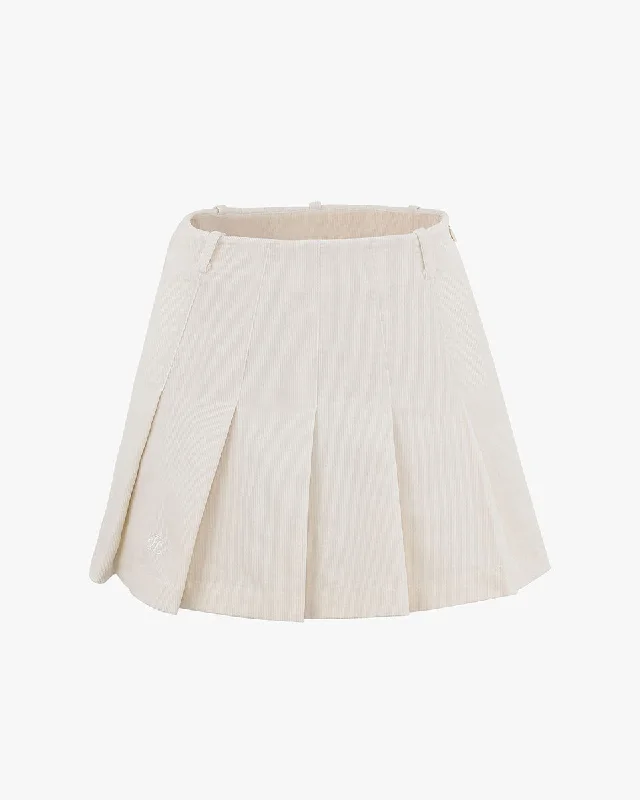 Corduroy Pleats Skirt - Cream silk skirt luxurious
