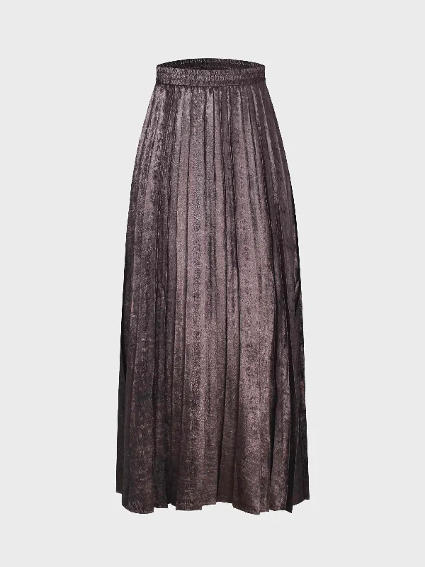 Covered Band Pleated Skirt-Brown Shimmer corduroy skirt textured