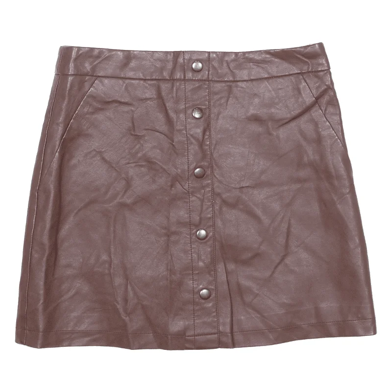 CRH CLOCKHOUSE Faux Leather Womens Straight Skirt Brown Short UK 10 chiffon skirt lightweight