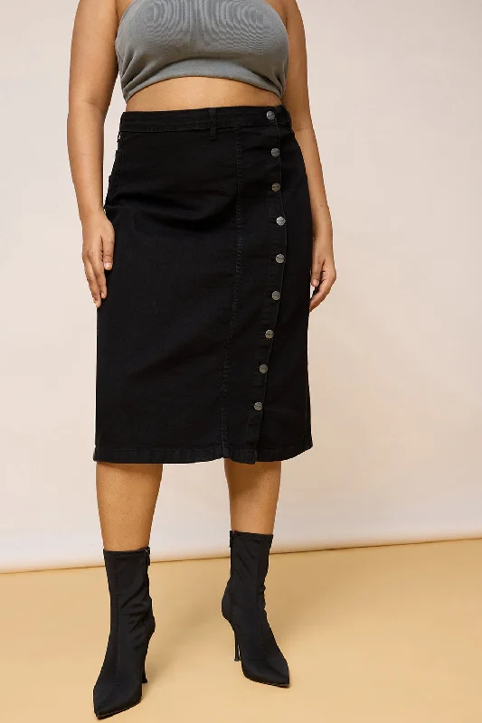Curve Chic Black Bodycon Statement Button Skirt lace skirt feminine