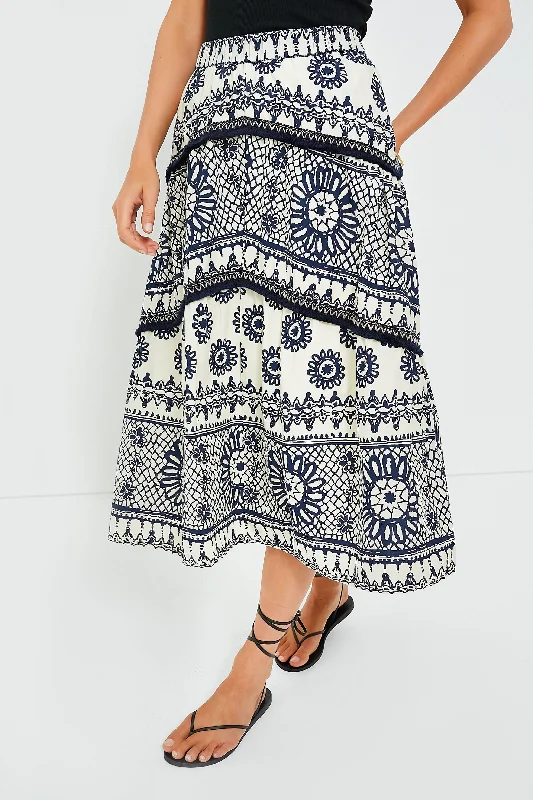 Dagmar Ivory and Navy Printed Sybille Skirt cashmere skirt fine