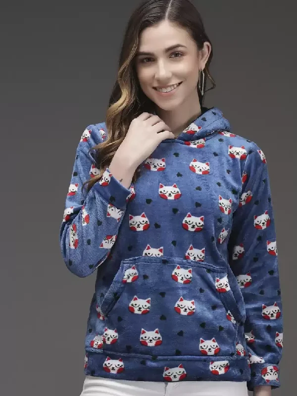TANDUL  Full Sleeve Printed Women Sweatshirt Hoodie with Frayed Bohemian Relaxed